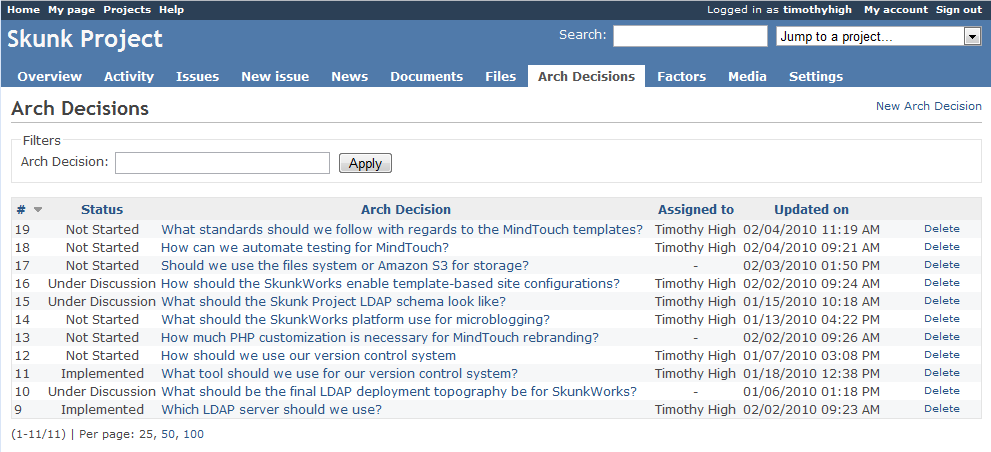 Listing of Arch Decisions`